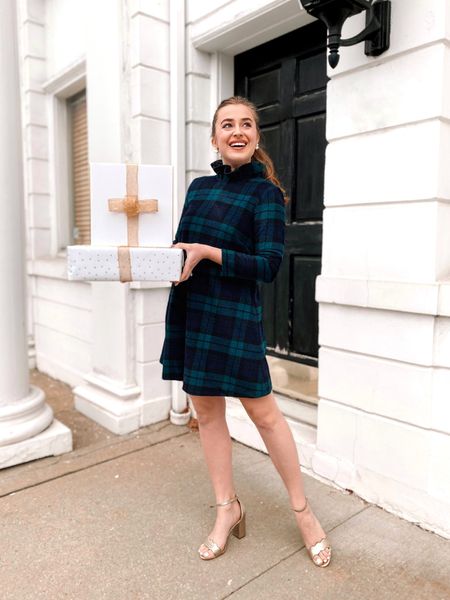 Christmas dress. Blackwatch plaid dress. Cyber Monday sale. Tuckernuck dress. Preppy dress. Gold sandal heels  

#LTKCyberweek #LTKHoliday #LTKsalealert