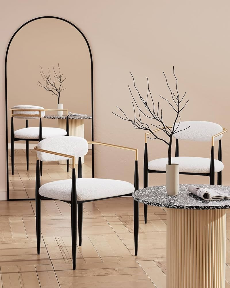 Morden Fort Modern Boucle dining chair, White Armchair Set of 2, Luxury Upholstered Metal Curved ... | Amazon (US)