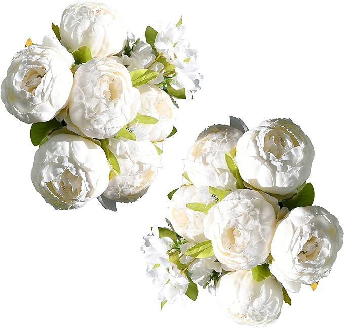 Mandy's Artificial Silk White Peony Flowers 2 Bouquet for Home Wedding Decoration | Amazon (US)