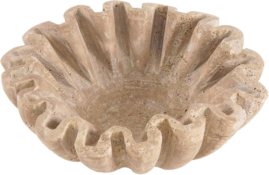 Marble Ruffle Bowl 6 Inch Handmade Travertine Small Decorative Key Bowl for Entryway Tables - Sca... | Amazon (US)