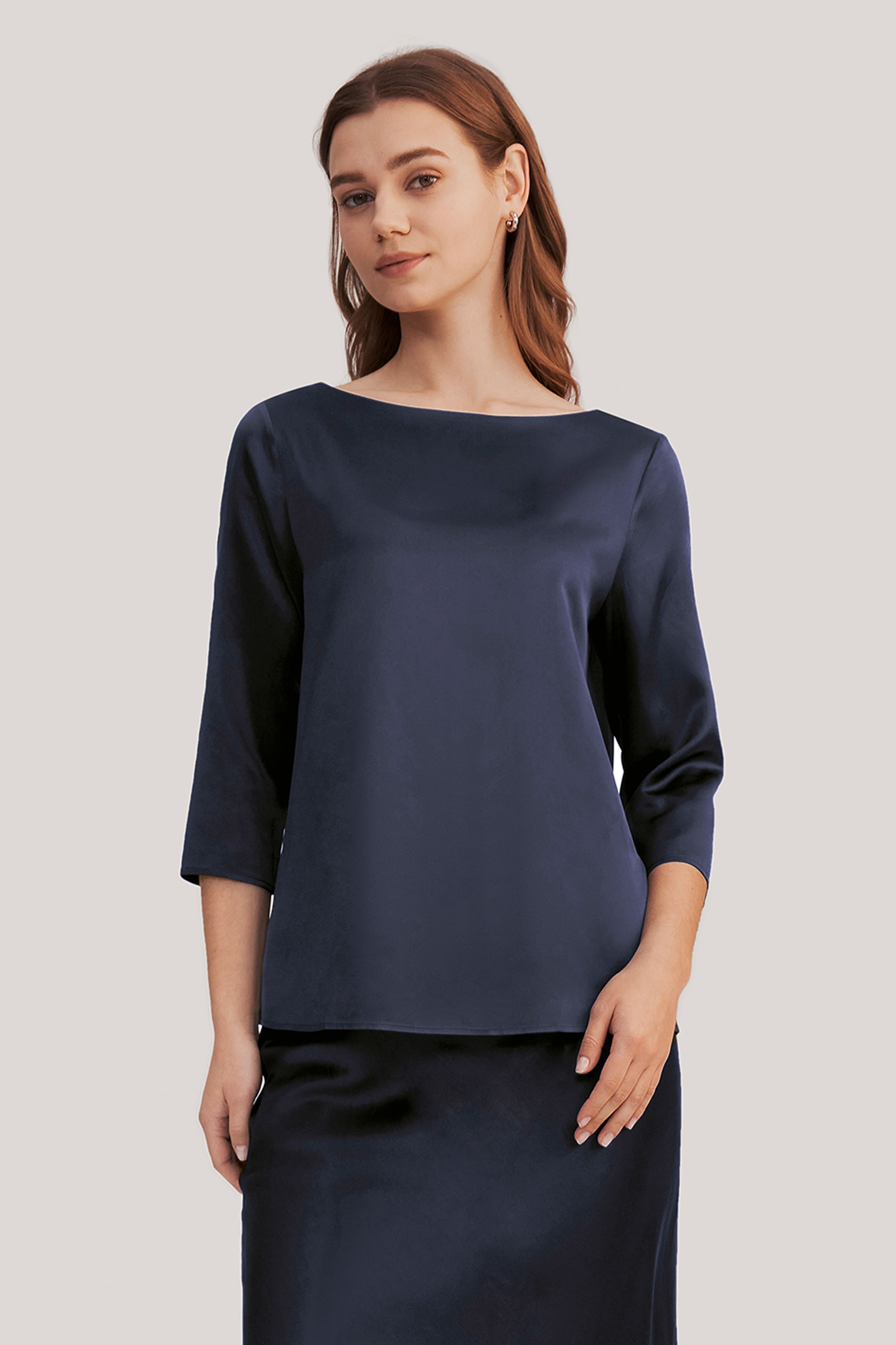 3/4 Sleeve Boat Neck Silk Blouse | LILYSILK