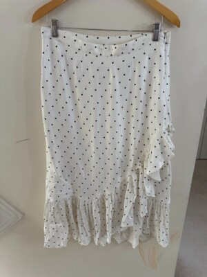 H&M Women's White Black Polka Dot Midi Skirt Ruffle Hem Size 12 | eBay US