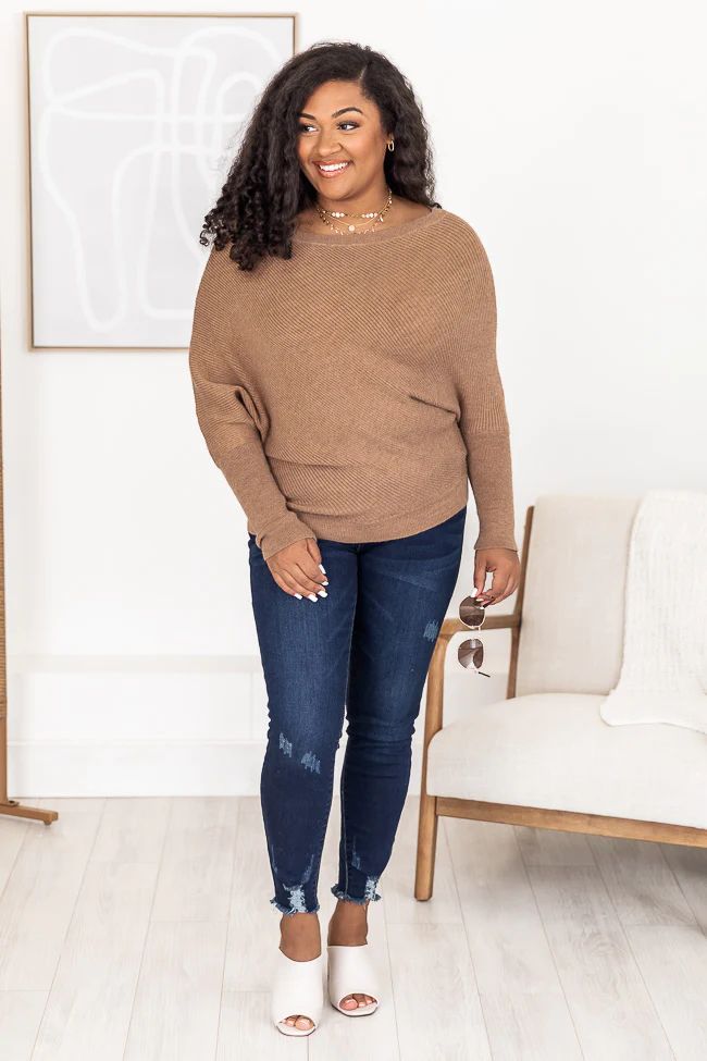 Feeling Your Best Brown Off The Shoulder Ribbed Sweater FINAL SALE | Pink Lily