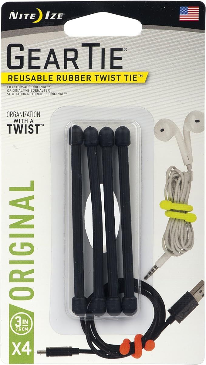 Nite Ize GT3-4PK-01 Gear Reusable Rubber Twist Tie, 3" - 4-Pack, Black | Amazon (US)
