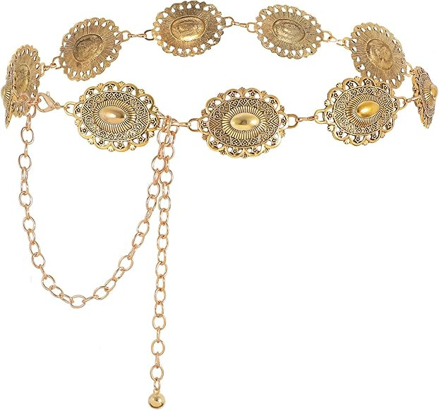 Women Boho Chain Belts for Jeans Dresses Western Silver Concho Waist Chain Links Belt for Women A... | Amazon (CA)