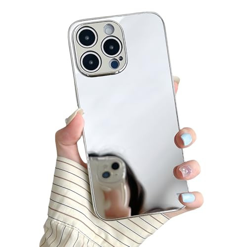 YTanazing Compatible with iPhone 16 Pro Max Mirror Case for Women Girls Makeup Cute Luxury Glossy Mirror Back Silver Plating Design with Camera Full Protective Shockproof Cover | Amazon (US)