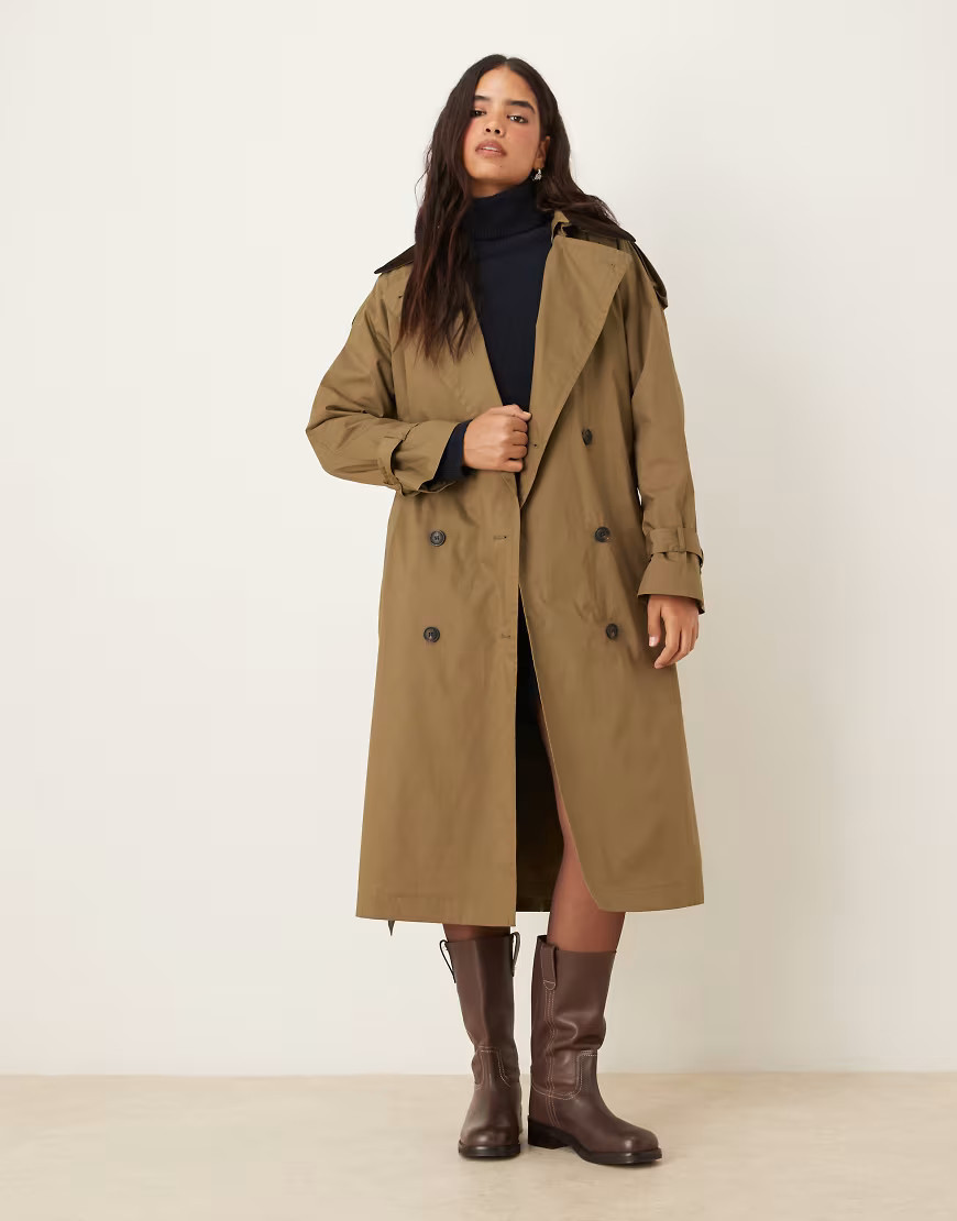 Mango – Trenchcoat aus 100% Baumwolle in Hellbraun mit Kontrastkragen-Neutral | ASOS (Global)