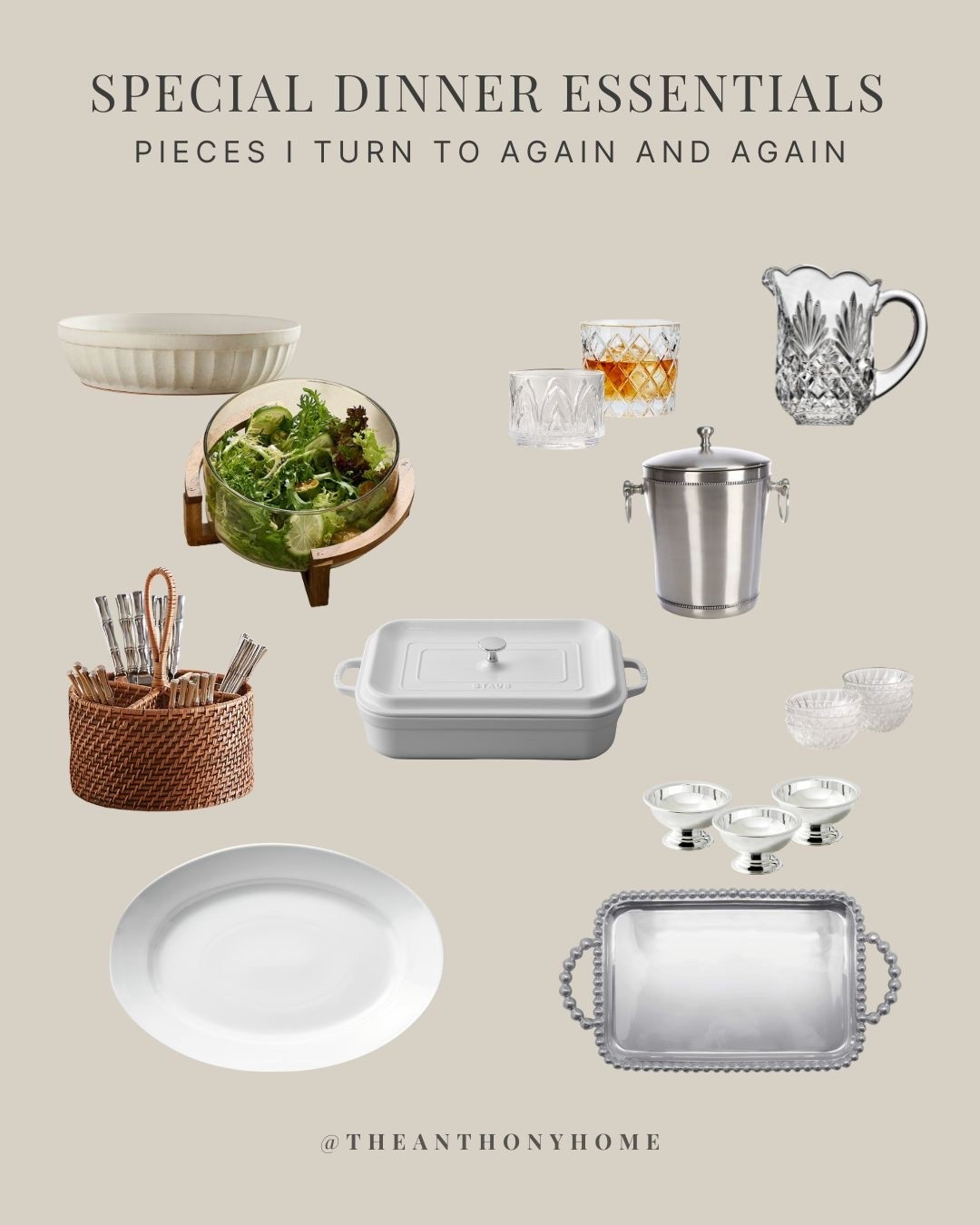 These are the pieces I reach for again and again when I’m hosting a special dinner at home. I use them for everything from beverage stations and self serve buffets to oven to table dishes that make serving so much easier.

I linked the cocktail pitcher, glassware, ice bucket, serving bowls, platters, silverware caddy, casserole dish and more. Some are the exact pieces I own and others are the closest lookalikes I could find.

#LTKHome #LTKfoodie