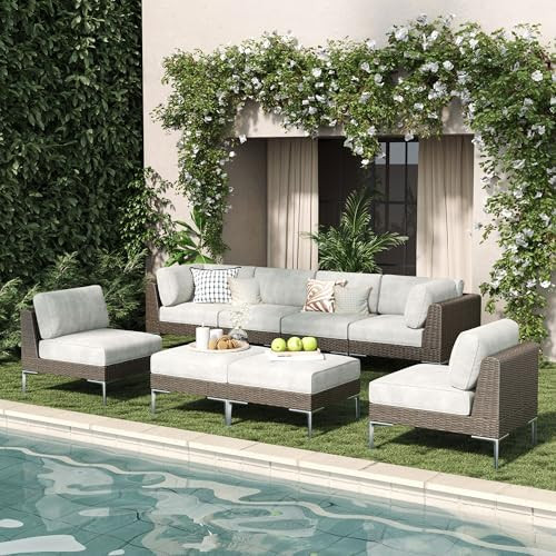 LayinSun 8-Piece Wicker Rattan Patio Furniture Set, Deep Seating Outdoor Modular Sectional Sofa C... | Amazon (US)