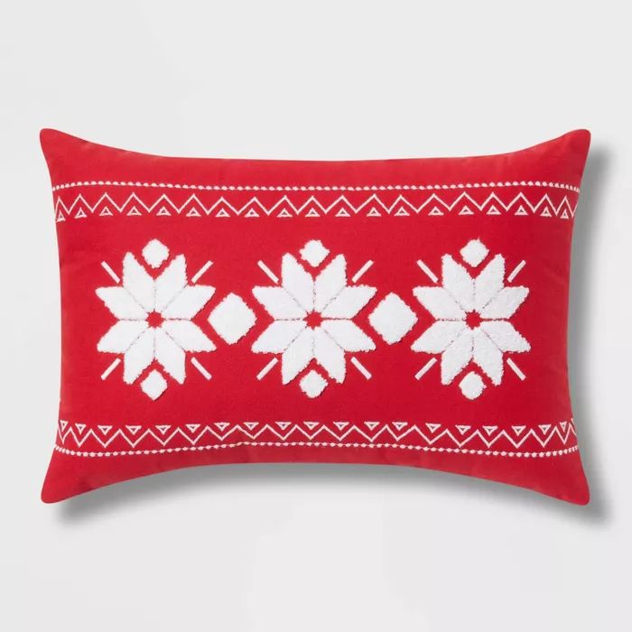 Fair Isle Embroidered Cotton Lumbar Christmas Throw Pillow - Wondershop™ | Target