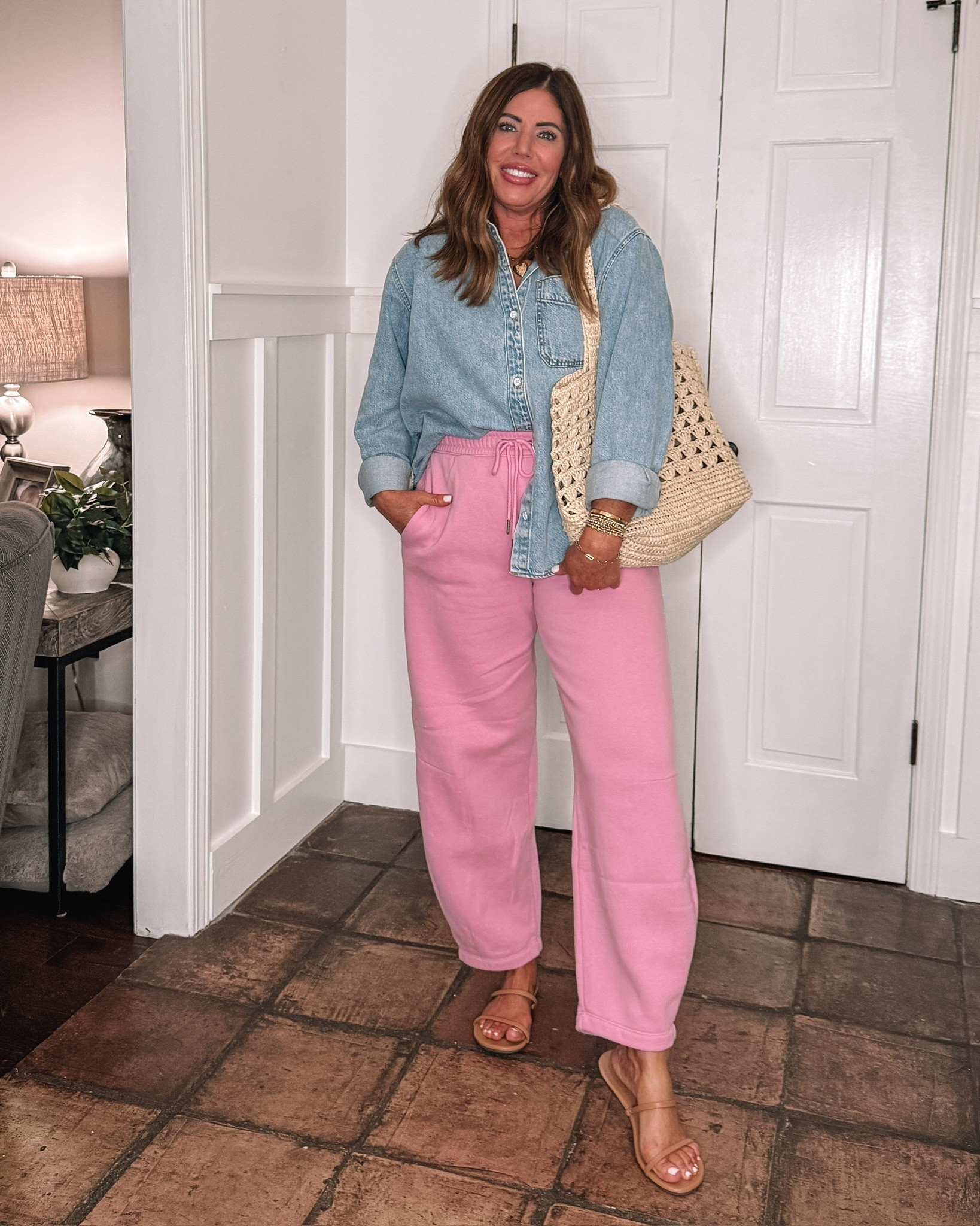 Soft and comfy barrel sweatpants - not just for lounging around in - easy to style!

@abercrombie 20% off everything with code: AFLTK 

Long barrel sweatpants - I'm in a medium

@Target  denim shirt on sale $29.75
Straw scallop tote on sale $24.50

#LTKxAbercrombie #LTKSaleAlert #LTKOver40
