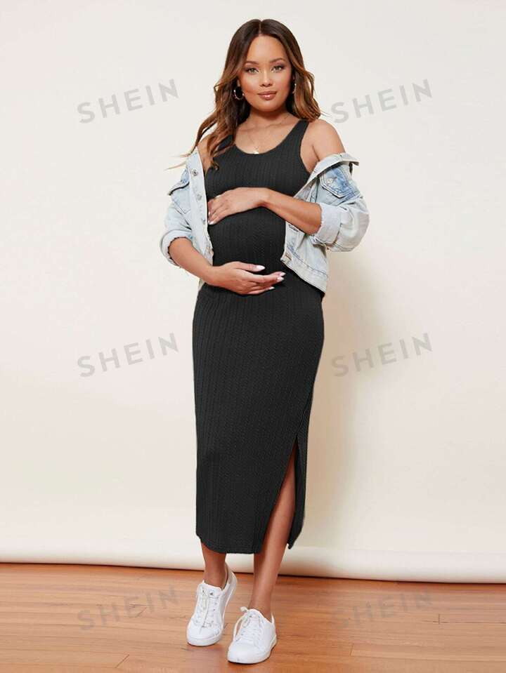 SHEIN Maternity Split Side Cable Knit Dress | SHEIN USA | SHEIN
