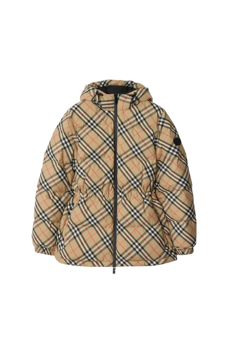 Check Nylon Hooded Puffer Jacket | Nordstrom