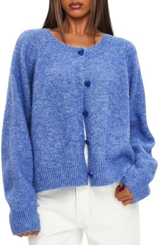 Darong Womens Cardigan Sweaters Button Down Long Sleeve Crew Neck Knit Sweater Y2k 2026 Outfits F... | Amazon (US)