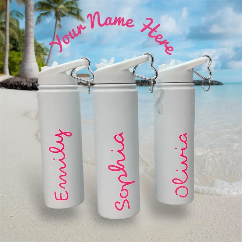 Personalized Islander Water Bottle, With Lovely Heart Shape Carabiner Clip, White Inspired Tumble... | Etsy (Global)