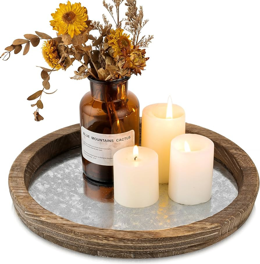 Hanobe Round Wood Candle Holder Trays, Coffee Table Decor for Centerpieces | Amazon (US)