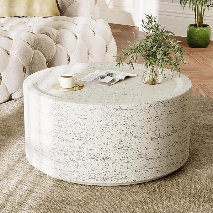 UPHA Modern Round Coffee Tables, Minimalist Accent Luxury Small Stone Coffee Table, Low Light Con... | Amazon (US)