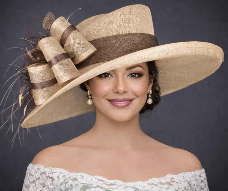 Taupe Brown Wide Brim Kentucky Derby Hat, Ascot Hat for Wedding & Tea Party, Garden Party Hat, Mo... | Etsy (US)