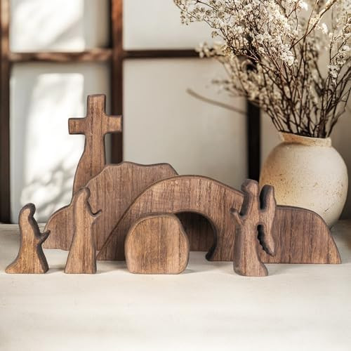 NEROSUN Empty Tomb Easter Scene and Cross Decoration, Wooden Easter Resurrection Scene Cross Jesu... | Amazon (US)