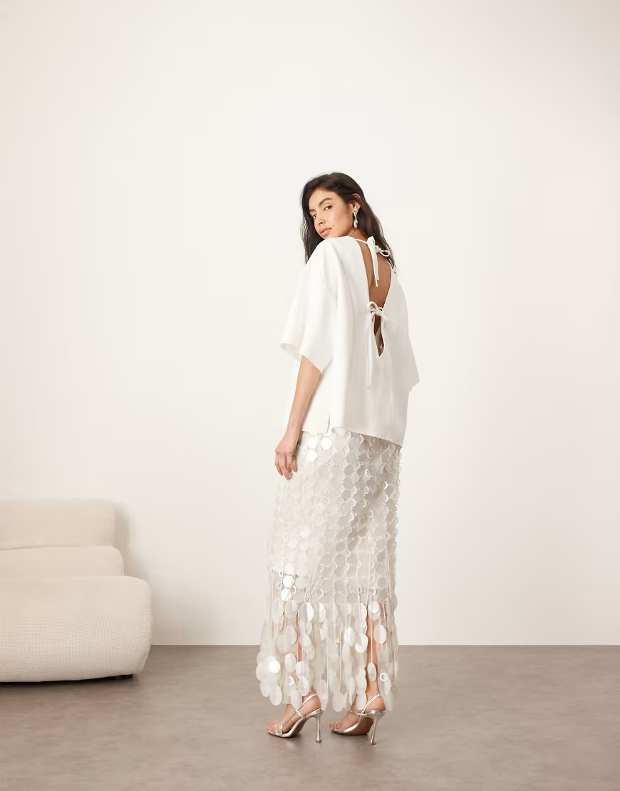 ARRANGE boxy seamed top with tie back detail in white | ASOS (Global)