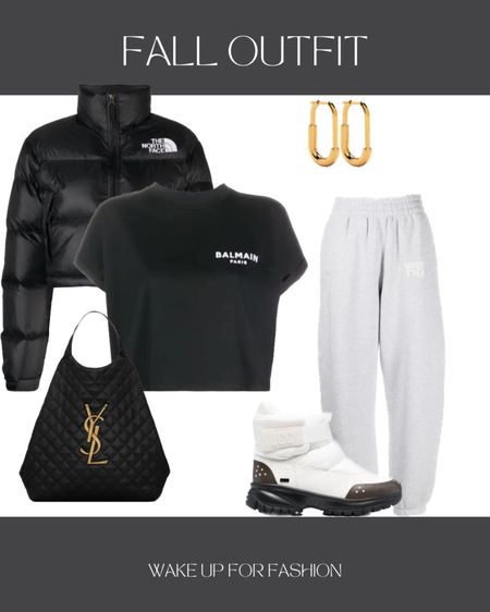 Luxury casual outfit for autumn including cropped The North Face jacket, black Balmain top, grey Alexander Wang joggers, white UGG boots and a Saint Laurent bag!



#LTKFind #LTKstyletip