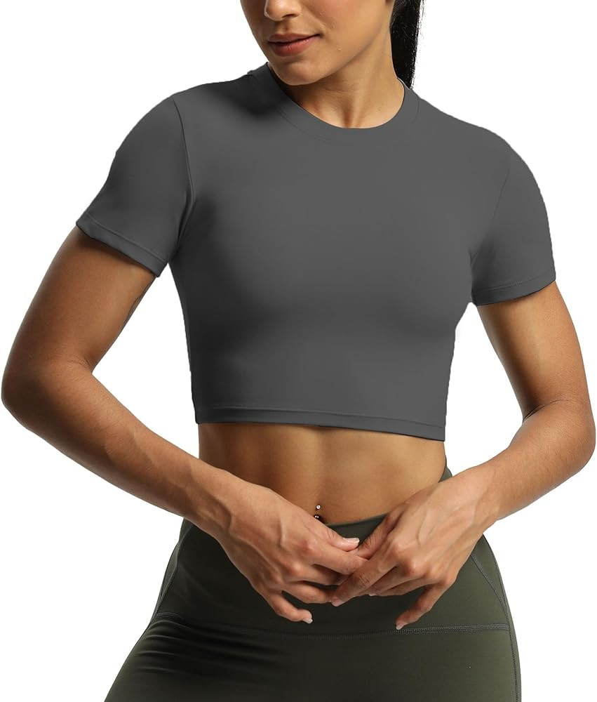 Aoxjox Short Sleeve Crop Tops for Women Classic Longline Baby Tee Workout T Shirt Top | Amazon (US)