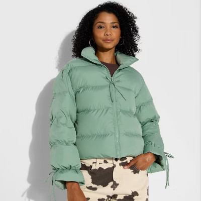 Women's Bow Puffer Jacket - Wild Fable™ Green M | Target