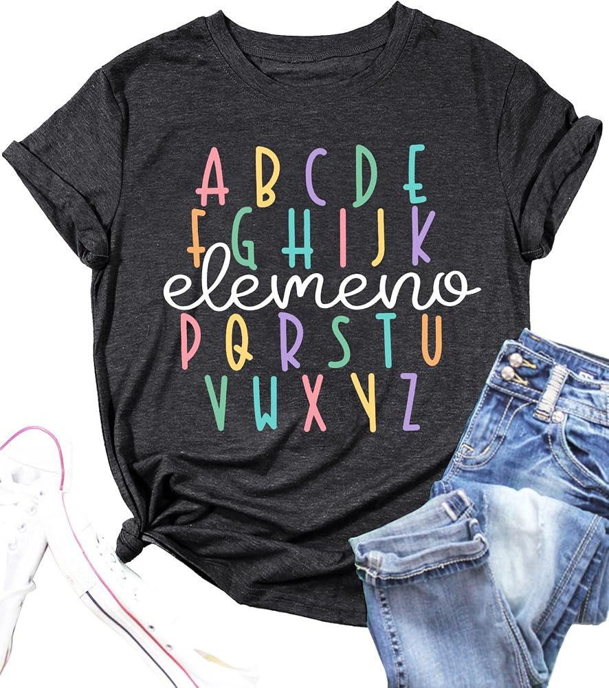Teacher Shirt Women Alphabet Teaching Graphic Tee Tops Kindergarten Teachers Gift T-Shirts | Amazon (US)