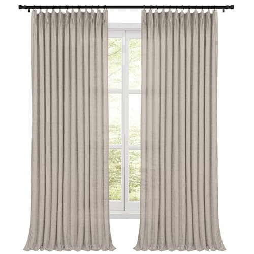 HOMERILLA Pinch Pleated Curtains 108 Inches Long,Unlined Room Darkening Drapes for Living Room,Lille Linen Pinch Pleated Curtains for Sliding Glass Door,W52 x L108,Birch,1 Panel. | Amazon (US)