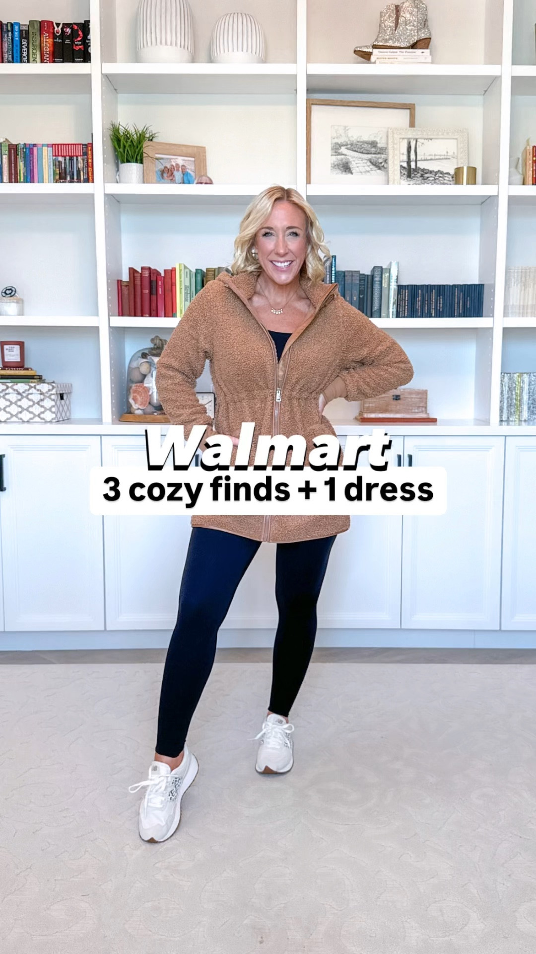 Walmart unboxing:
1. Crewneck sweatshirt - size Medium. Comes in multiple colors & is a great mid-weight, plus is soft. 
• leggings - size small. Has side pockets and are both compression and buttery soft.
• wide-leg jeans - size 0 short.
2. Shearling zip hoodie jacket -  size XS. $34.98.
3. Quilted vest w/ belt - size XS. Unfortunately sold out in black - but is available in Navy. $18.86.
4. Plisse dress - size Small (I didn’t want the buttons to pull). Also comes in a beige color. $19.98.

#LTKFindsUnder50 #LTKSeasonal #LTKVideo