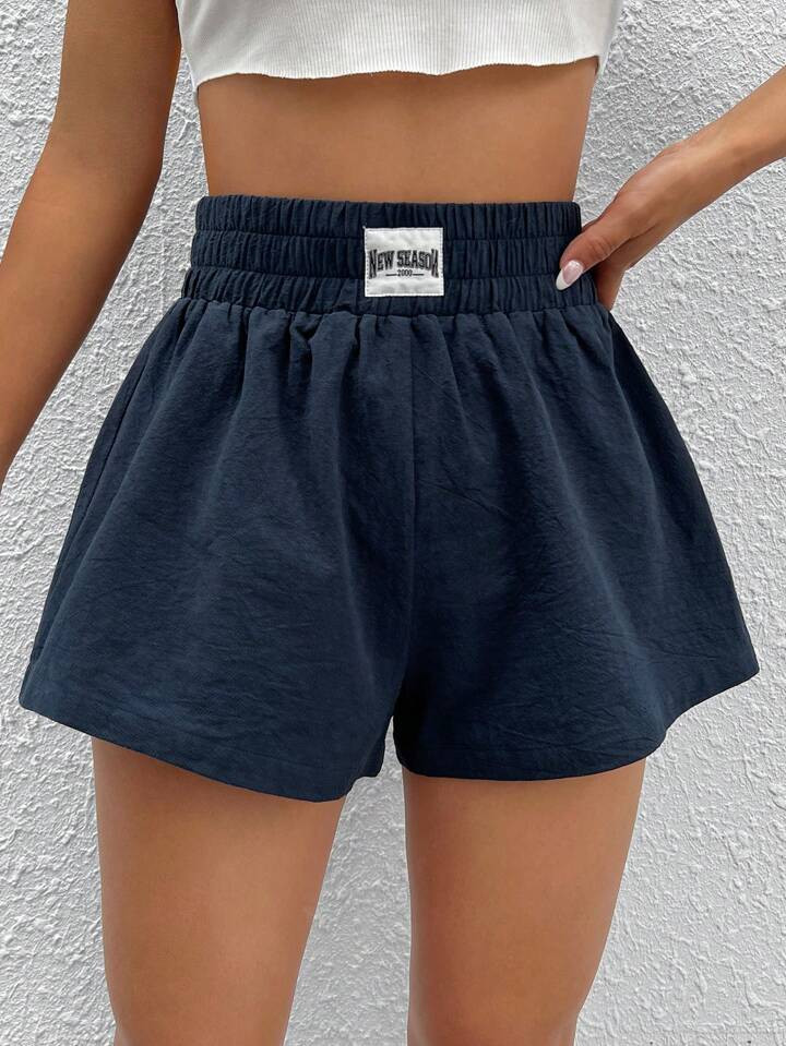 SHEIN EZwear Letter Patched Detail Wide Leg Shorts | SHEIN