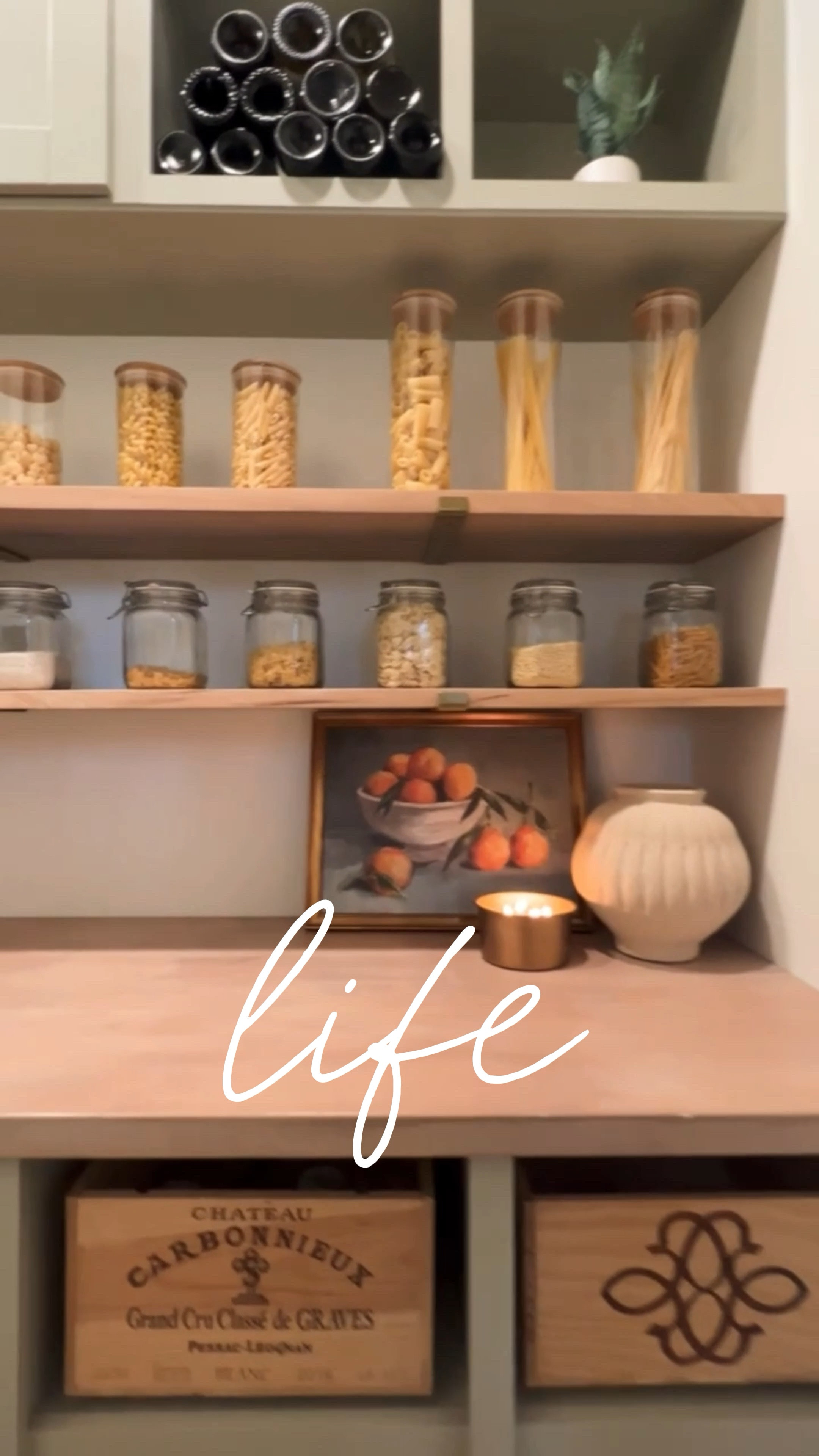 This was my original design of the pantry — completely out of my head, on my paper. I wanted it to feel like a custom walk-in pantry, but really we had only budgeted wire shelves figuring that we would have to built it ourselves in the years to come.

But I dreamed this up… cubbies for wine crates and wine bottle storage up above. Plus lots of upper and lower cabs and open shelves. Pinterest was my friend coming up with the design ideas for this ✨



#homedepot 
#pantrydesign 
#affordablepantry 
#pantrydecor 
#boujeeonabudget 
#homedecor
#pantryorganization
#openshelves
#glassjars
#pantryjars
#pantryboxes
#winecrates
#wineboxes

#LTKHome #LTKVideo