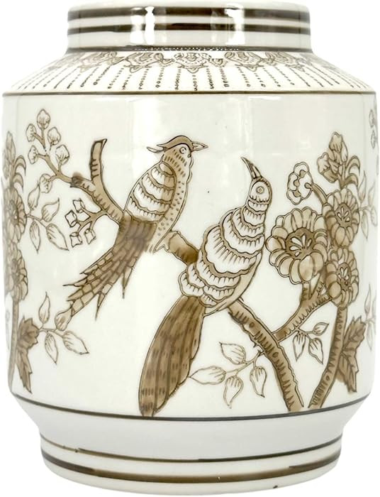 6.7" Ceramic Cylinder Bird Floral Brown Chinoiserie Vase - Classic Chinese Style Porcelain for Ho... | Amazon (US)