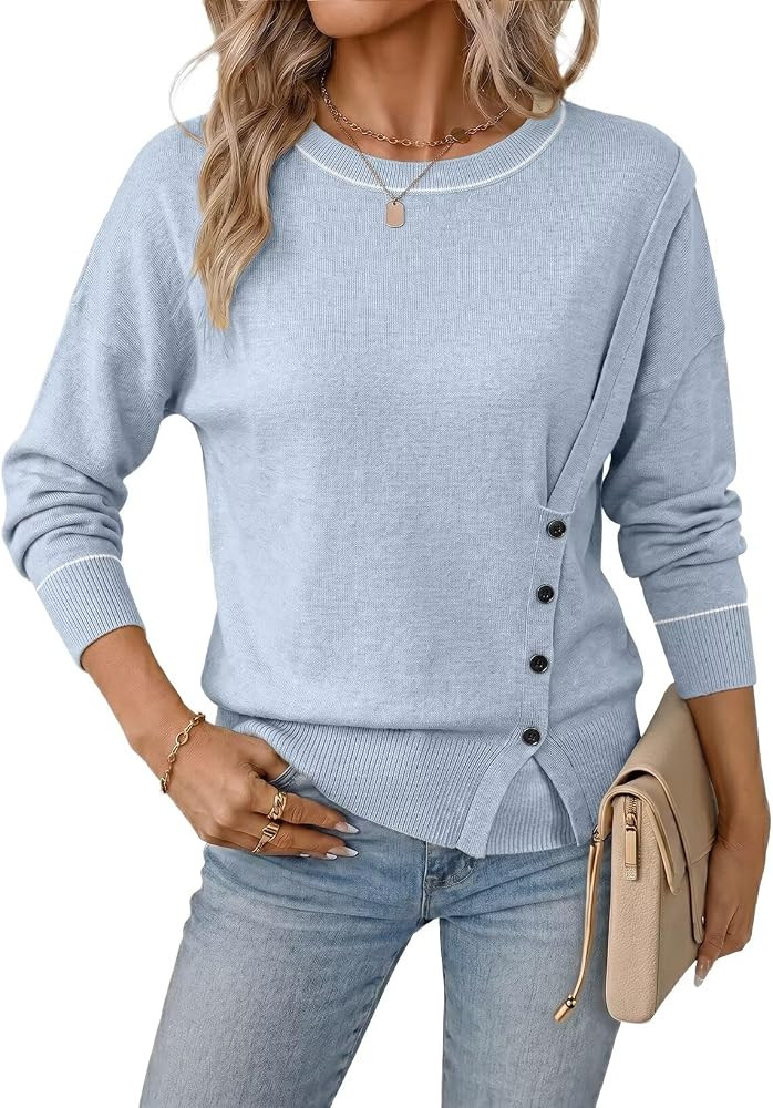 Dokotoo Women's Casual Crewneck Long Sleeve Asymmetrical Sweaters | Amazon (US)