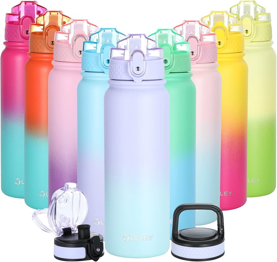 Water Bottles 20 oz Insulated Stainless Steel Water Bottle with Straw Chug Spout 3 Lids/10 Sticke... | Amazon (US)
