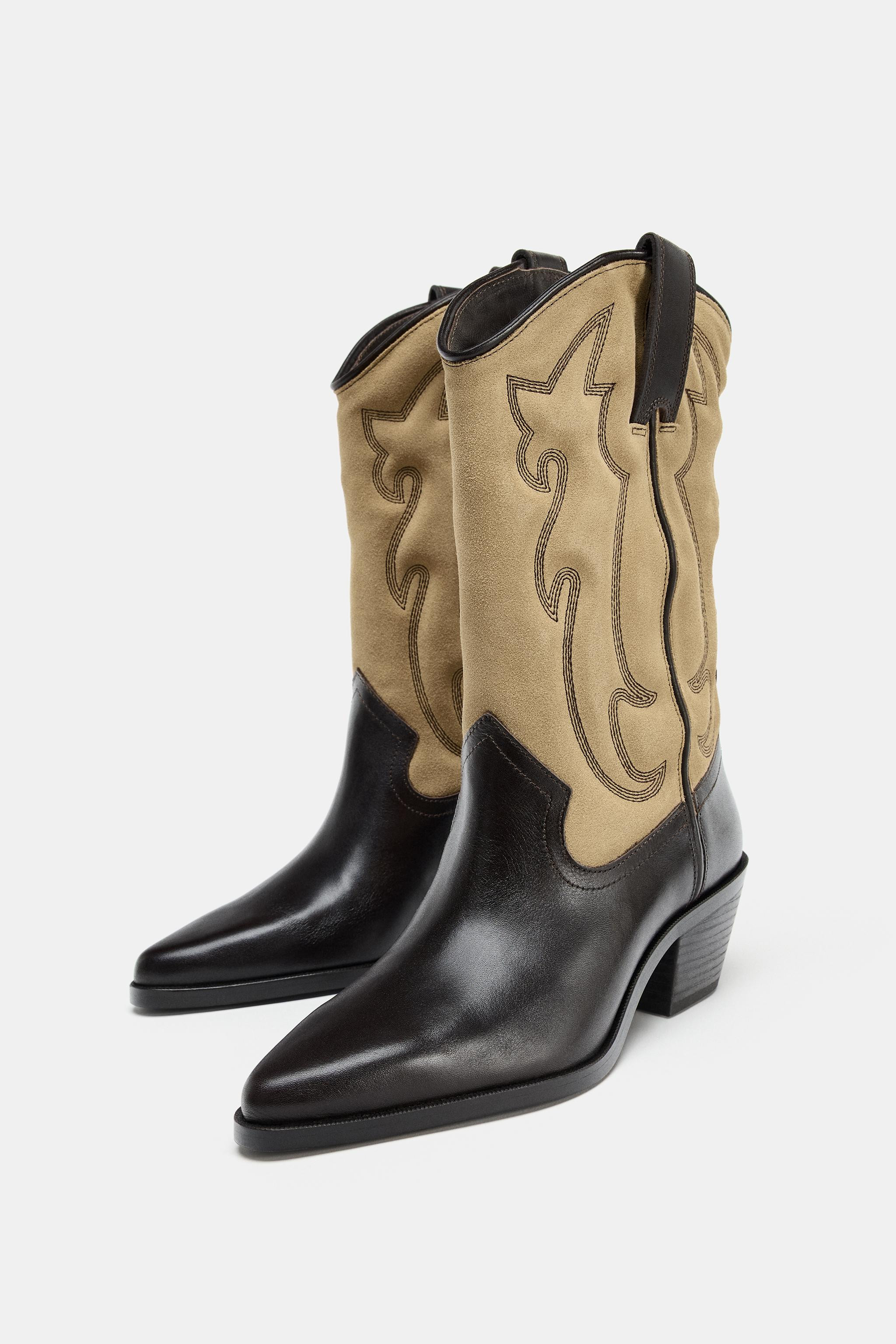 EMBROIDERED COMBINED LEATHER BOOTS | Zara US