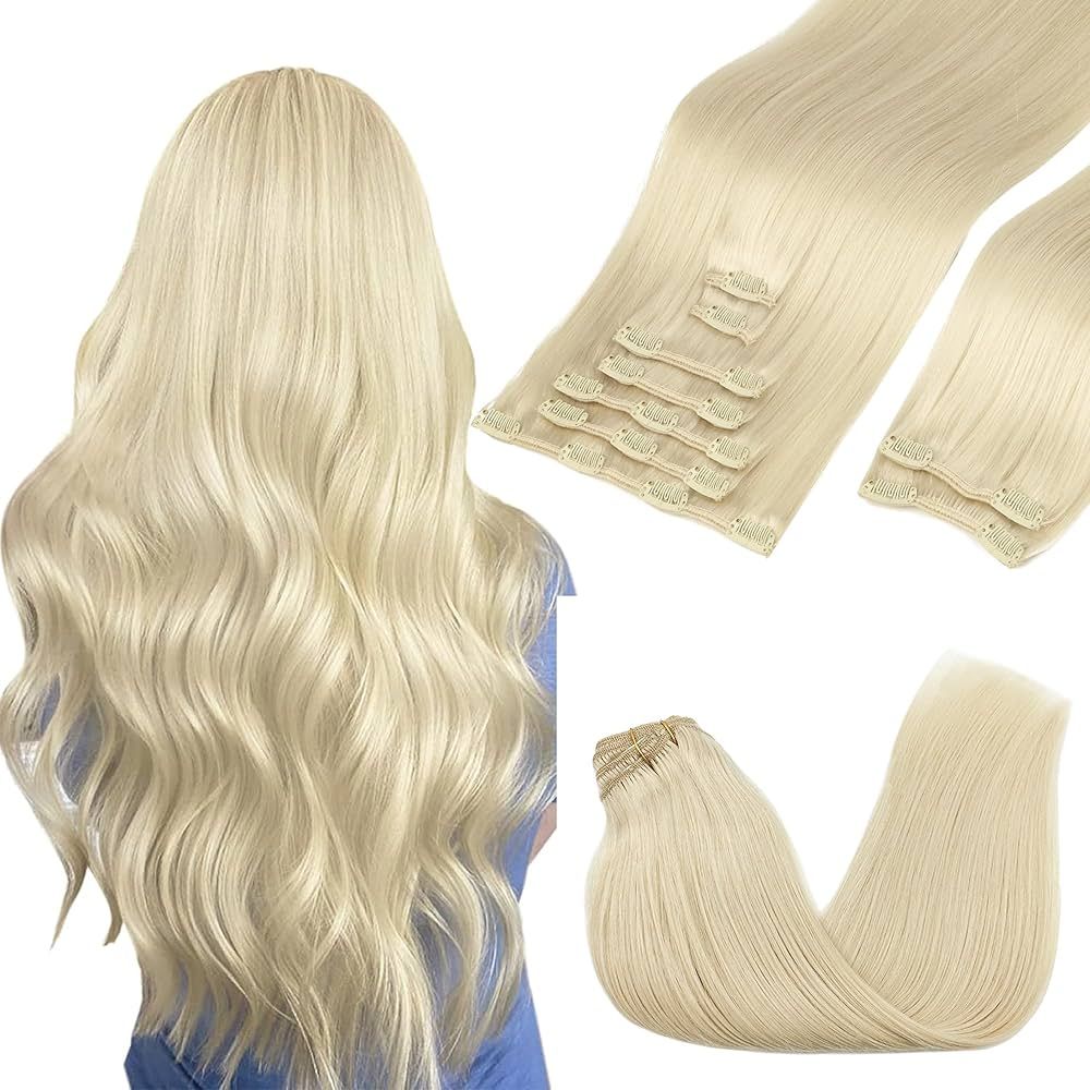 GOO GOO Clip in Hair Extensions Real Human Hair, 22inch 150g 9Pcs, 60A Platinum Blonde, Remy Huma... | Amazon (US)
