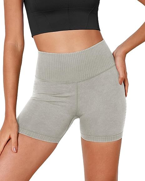 Vintage Seamless Leggings/Shorts for Women Ribbed High Waist Workout Gym Running Yoga Shorts/Capr... | Amazon (US)