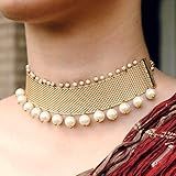 Abhika Creations Golden Pearl Choker Necklace Gold Designer Handmade Indian Jewelry Party Wear Neckl | Amazon (US)