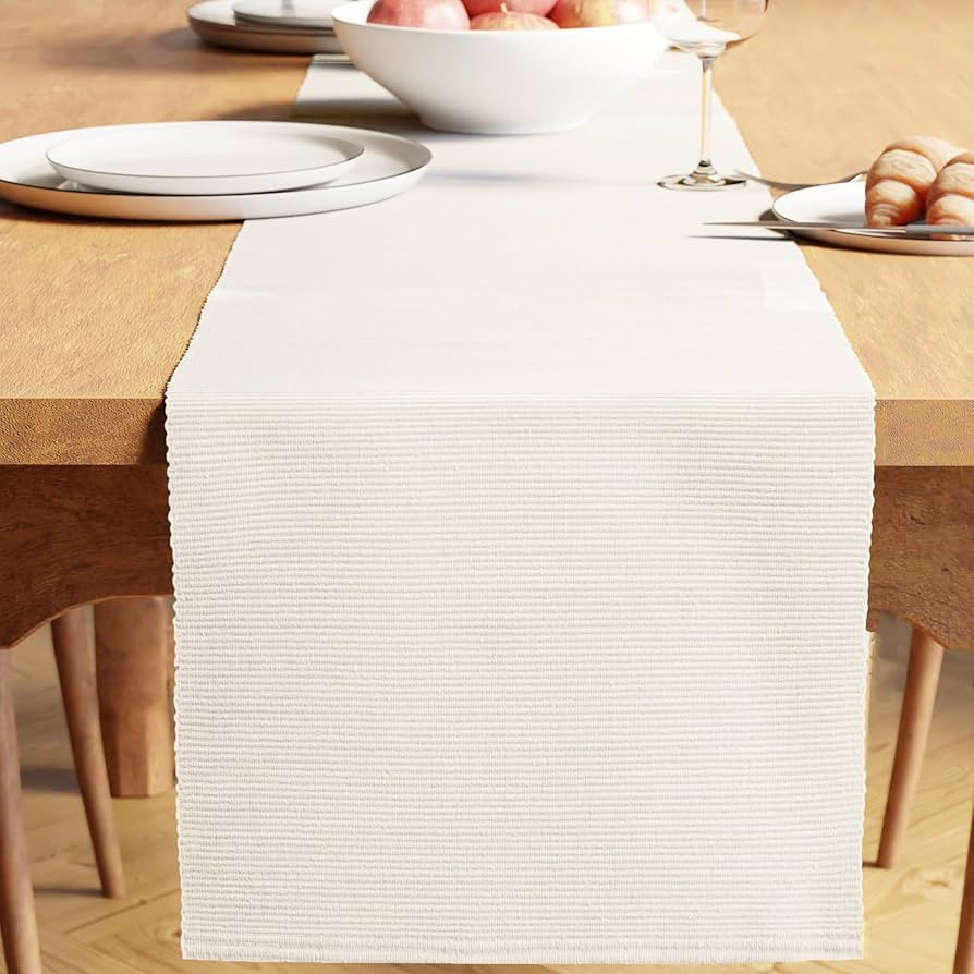 Encasa XO Dining Table Runner 13"x72" | Yarn Dyed Fine Ribbed Cotton | Solid Off White | Machine ... | Amazon (US)