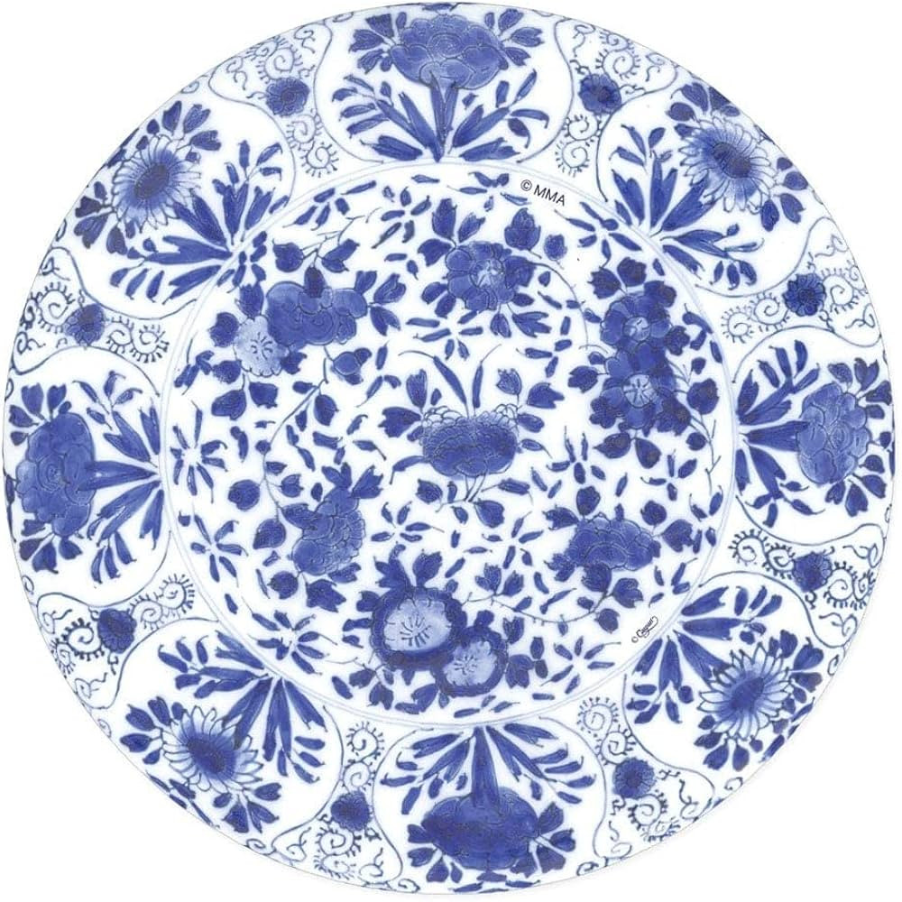 Caspari Delft Paper Dinner Plates in Blue, 16 Count | Amazon (US)