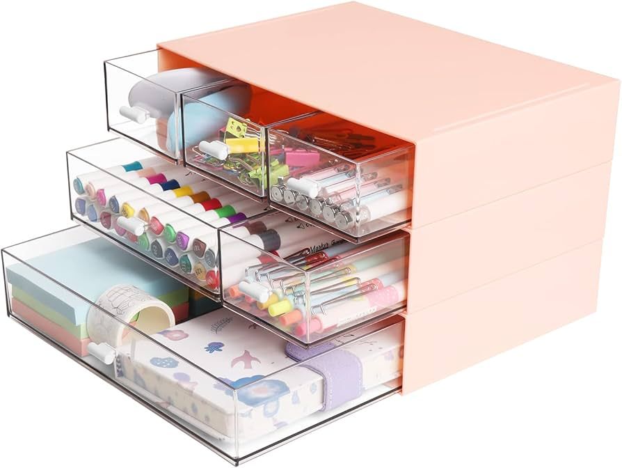 Comix Desk Organizer with 6 Drawers, Rectangular Desktop Drawers, Plastic MakeupStorage, Detachab... | Amazon (US)