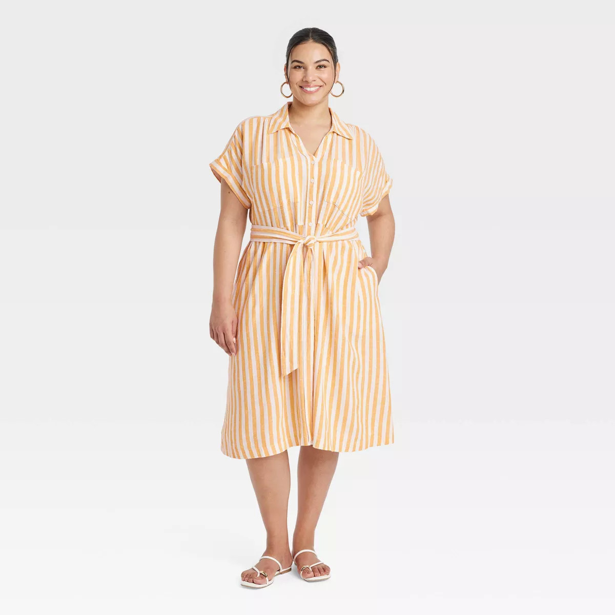 Women's Short Sleeve Tie-Front Midi Shirtdress - Ava & Viv™ | Target