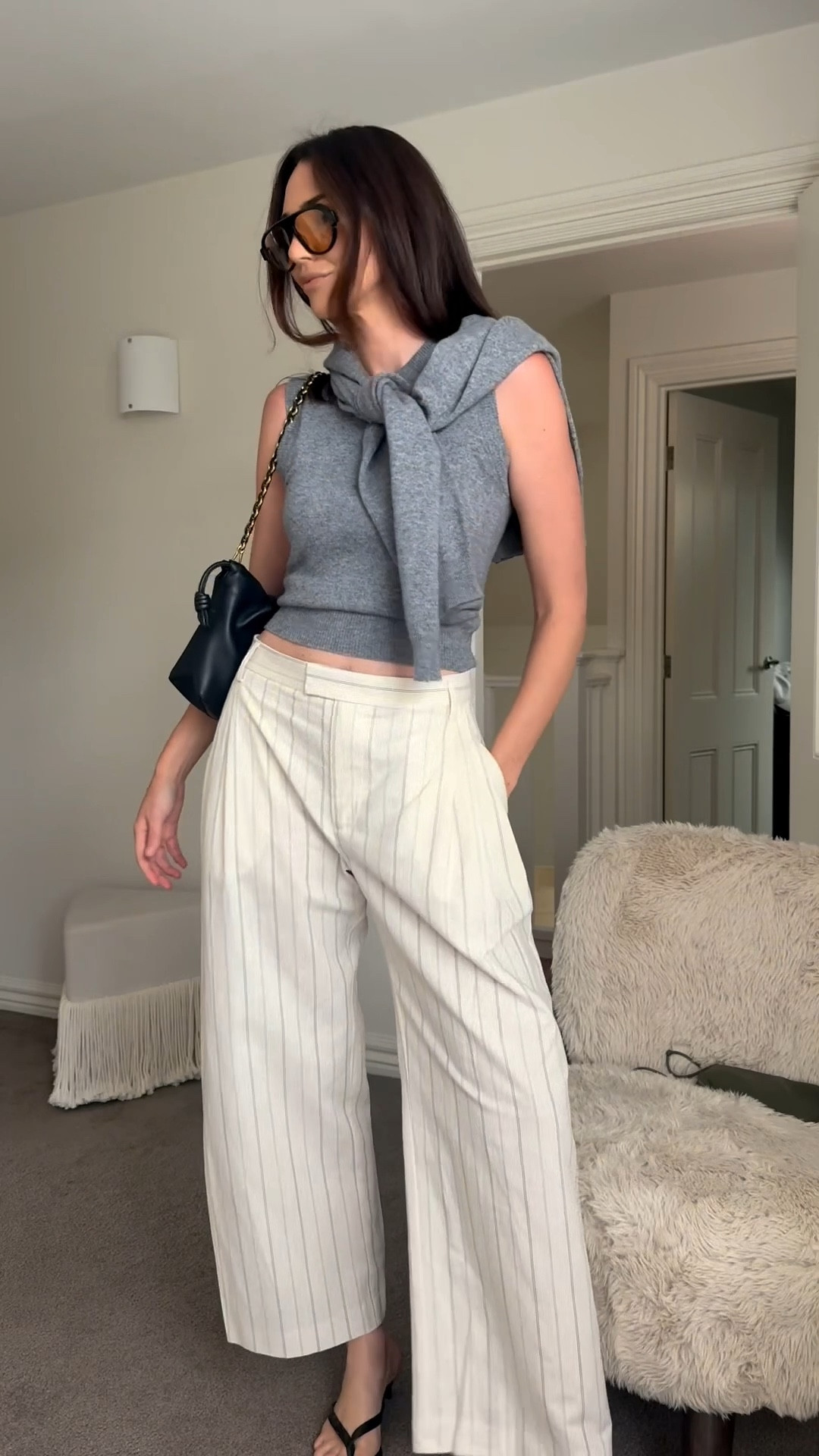 Maggie Marilyn set 🤎

Cashmere cardigan & tank 
White linen stripe pant
Black kitten heels 
Oversized sunglasses 
Black leather bag 

#LTKautumn #LTKaustralia #LTKdatenight