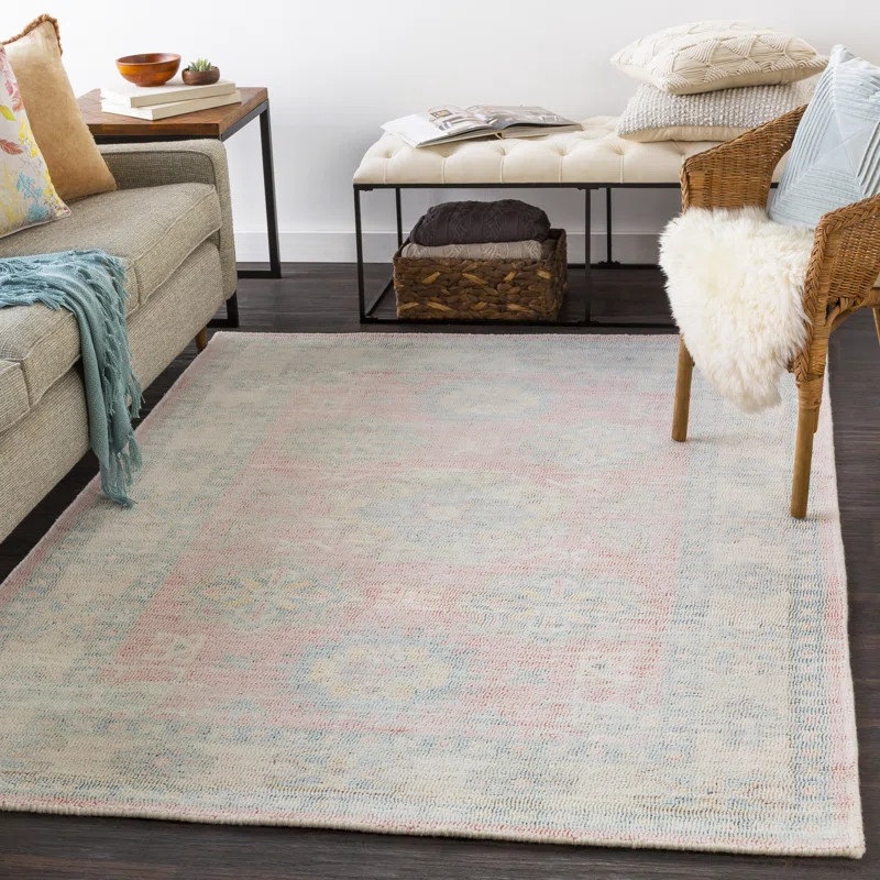Rakel Oriental Handmade Tufted Sky Blue/Navy Area Rug | Wayfair North America