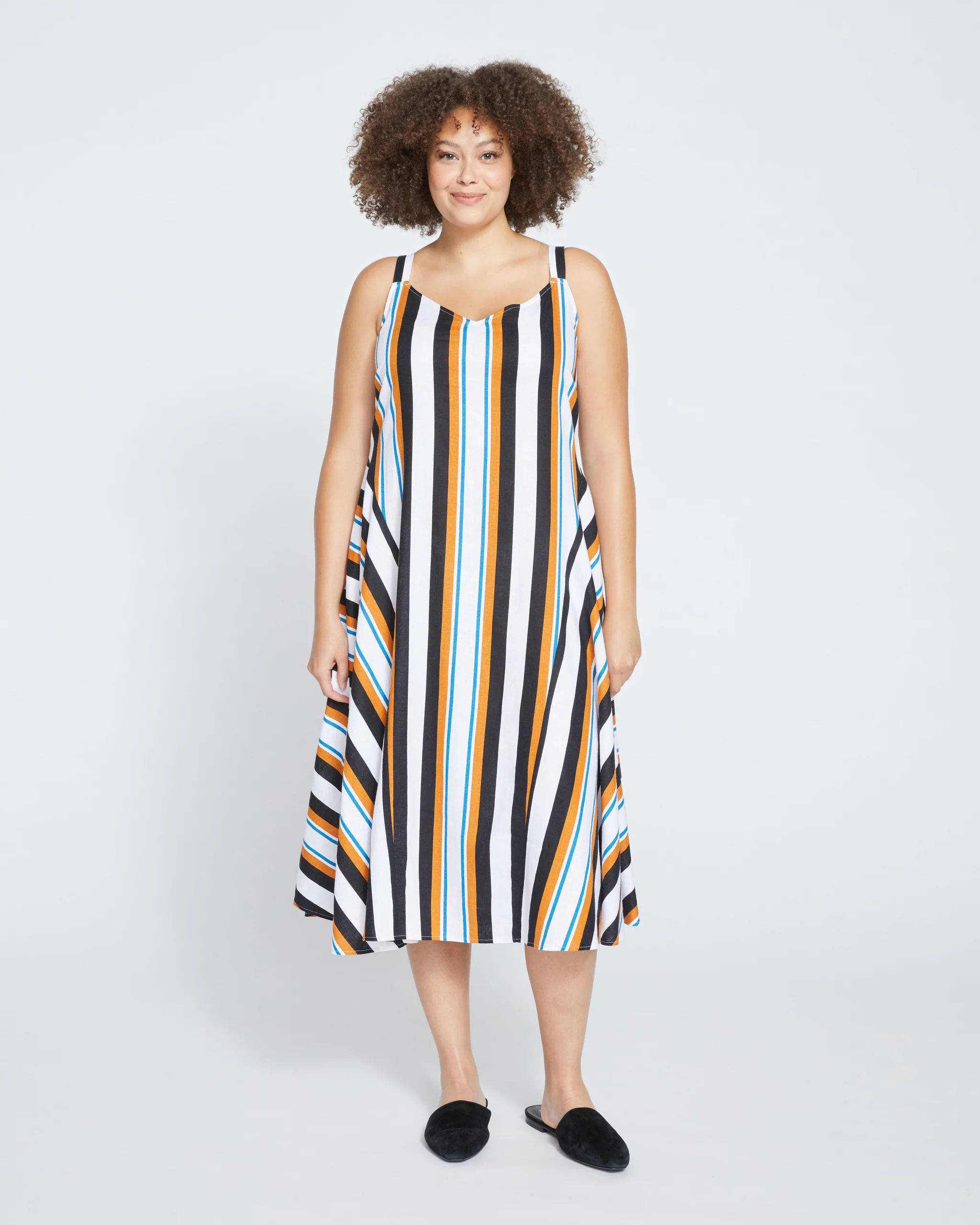 Sunshower Flowy Linen Dress - 70s Summer Stripe | Universal Standard