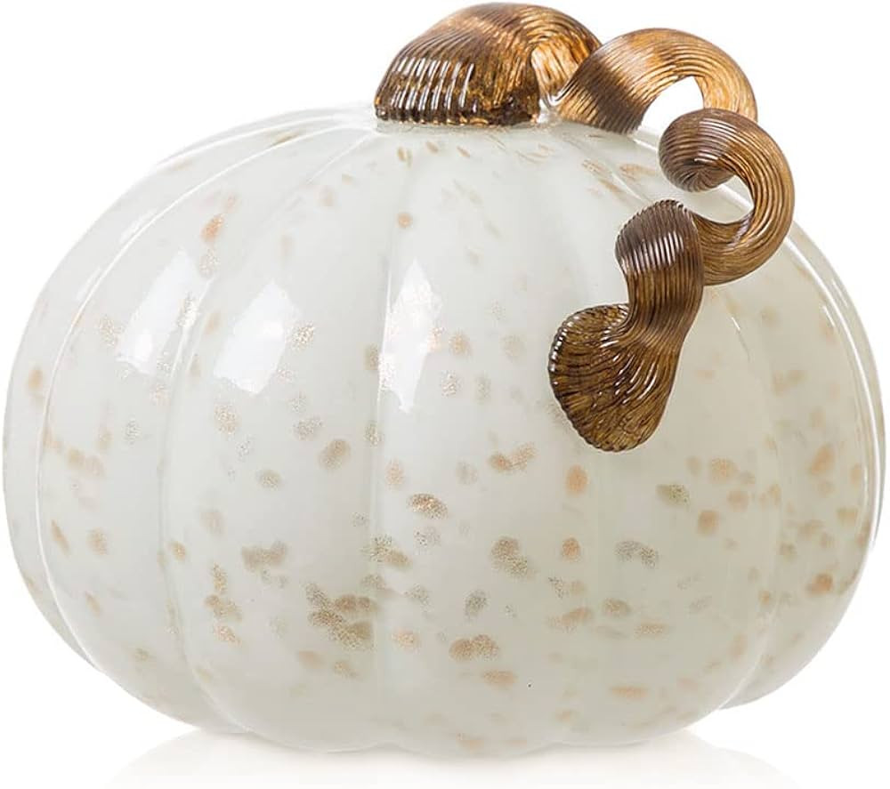 Glitzhome 7.5" Gold/White Handblown Glass Pumpkin Table Accent for Fall & Harvest Thanksgiving De... | Amazon (US)