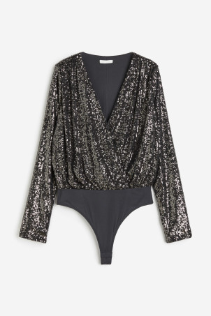 Sequined Bodysuit - Dark gray - Ladies | H&M US | H&M (US + CA)