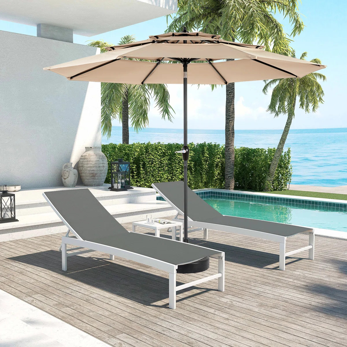 10Ft 3 Tier Auto-Tilt Sunbrella Umbrella | Wayfair North America