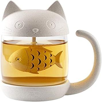 Cute Cat Glass Cup Tea Mug With Fish Tea Infuser Strainer Filter | Amazon (US)